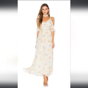 NWT sz6 💐Free People💐 MAGNOLIA MAXI DRESS White Combo Lace Ruffle Rayon